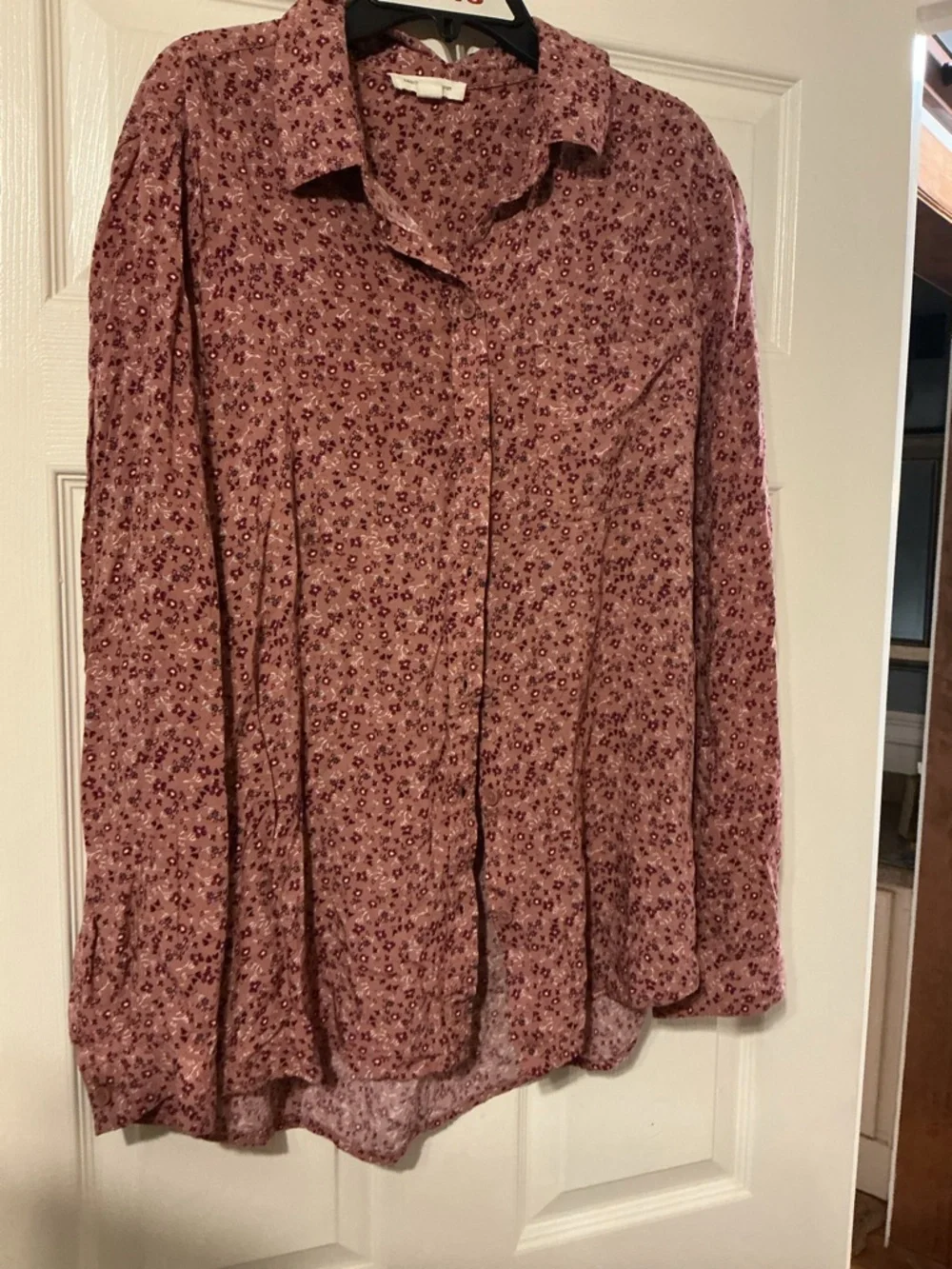 BeachLunchLounge Pink Floral Button Front Blouse XL Boho Cottagecore